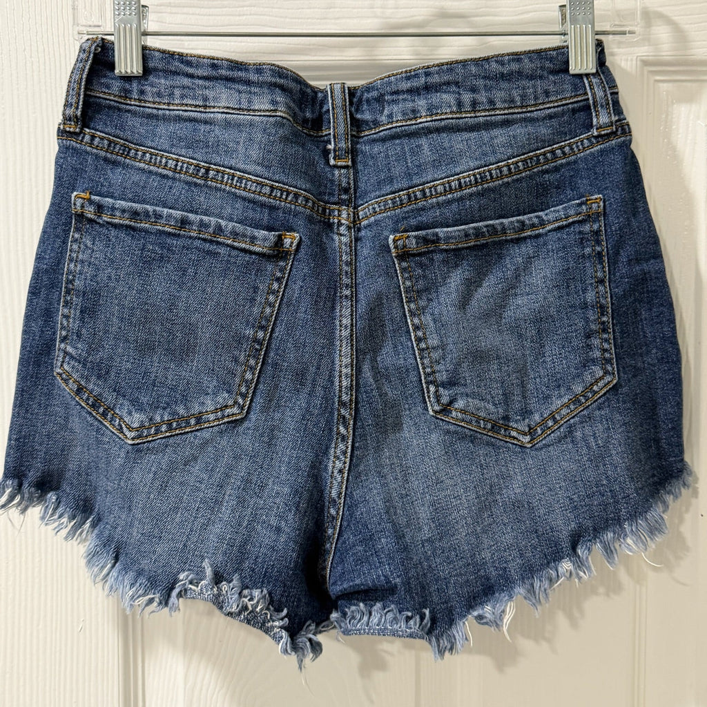 Eunina Lulu High Rise Cutoff Shorts – Medium Wash, Frayed Hem, Size S