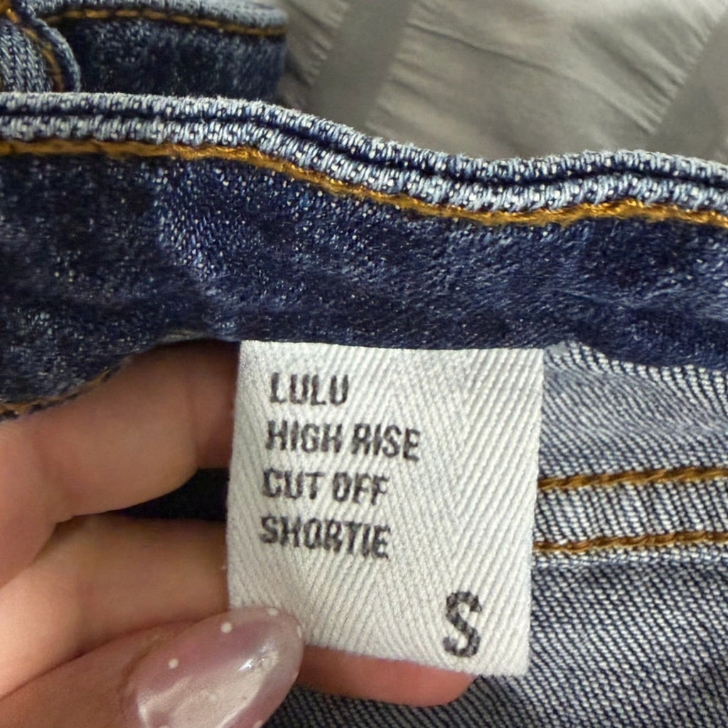Eunina Lulu High Rise Cutoff Shorts – Medium Wash, Frayed Hem, Size S