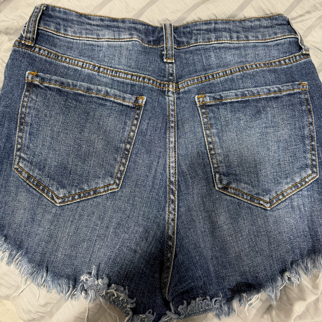 Eunina Lulu High Rise Cutoff Shorts – Medium Wash, Frayed Hem, Size S