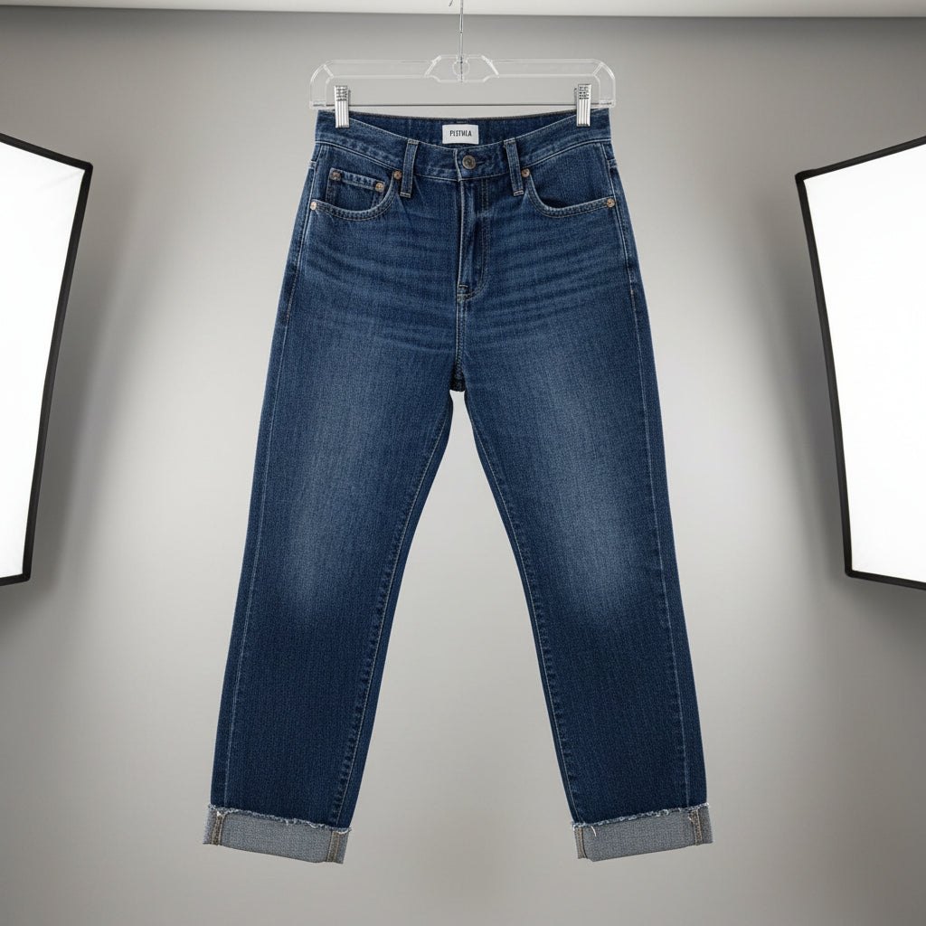 Pistola High Rise Raw Hem Jeans – Medium Blue, Cotton Rayon, Size 25