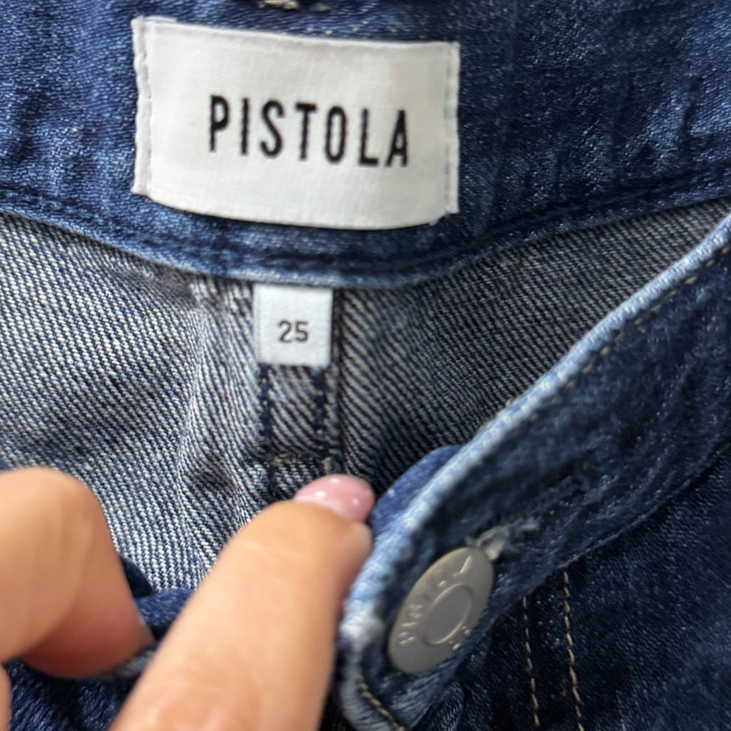 Pistola High Rise Raw Hem Jeans – Medium Blue, Cotton Rayon, Size 25