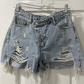 Signature 8 Distressed Denim Shorts – Asymmetric Fly, Raw Hem, Size M