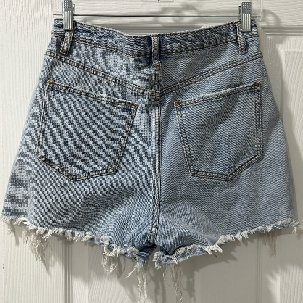 Signature 8 Distressed Denim Shorts – Asymmetric Fly, Raw Hem, Size M