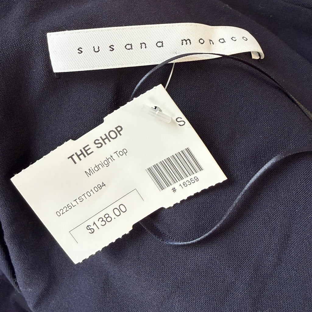 Susana Monaco Draped Midnight Blue Top Size Small