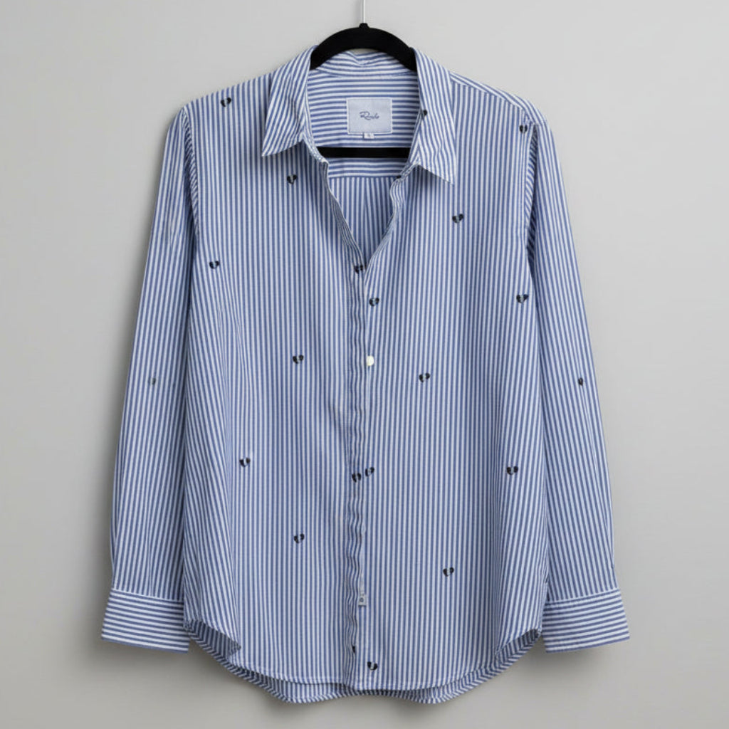 Rails Heart Print Striped Button Down Shirt Size Large