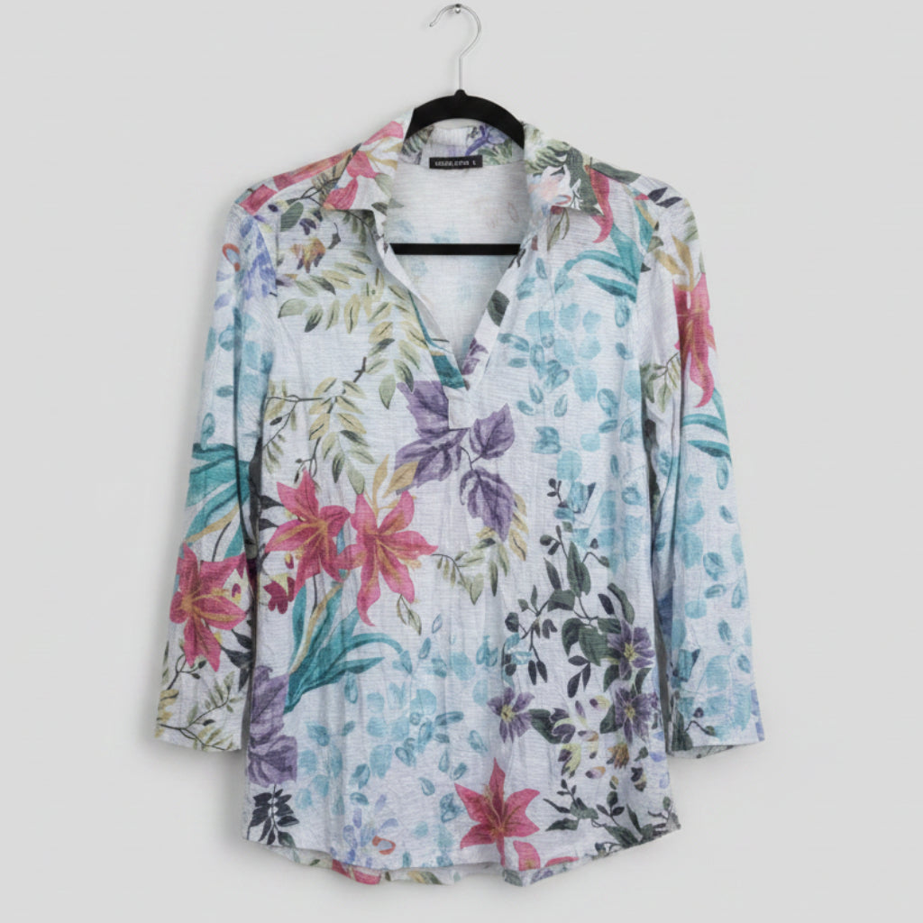 David Cline Floral Crinkle Blouse Size Large