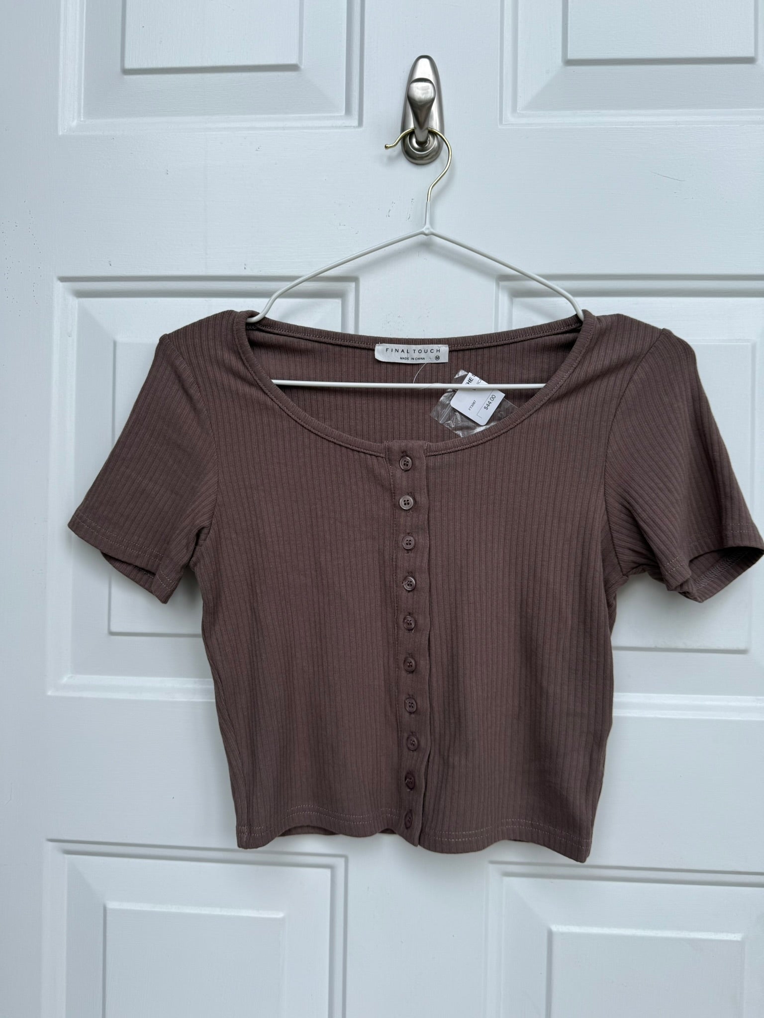 Final Touch Ribbed Button-Front Crop Top Size Medium