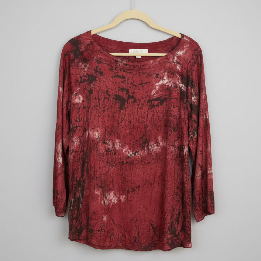 River & Sky Crinkle Print Satin Top Size L