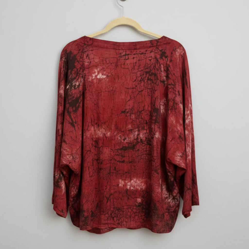 River & Sky Crinkle Print Satin Top Size L