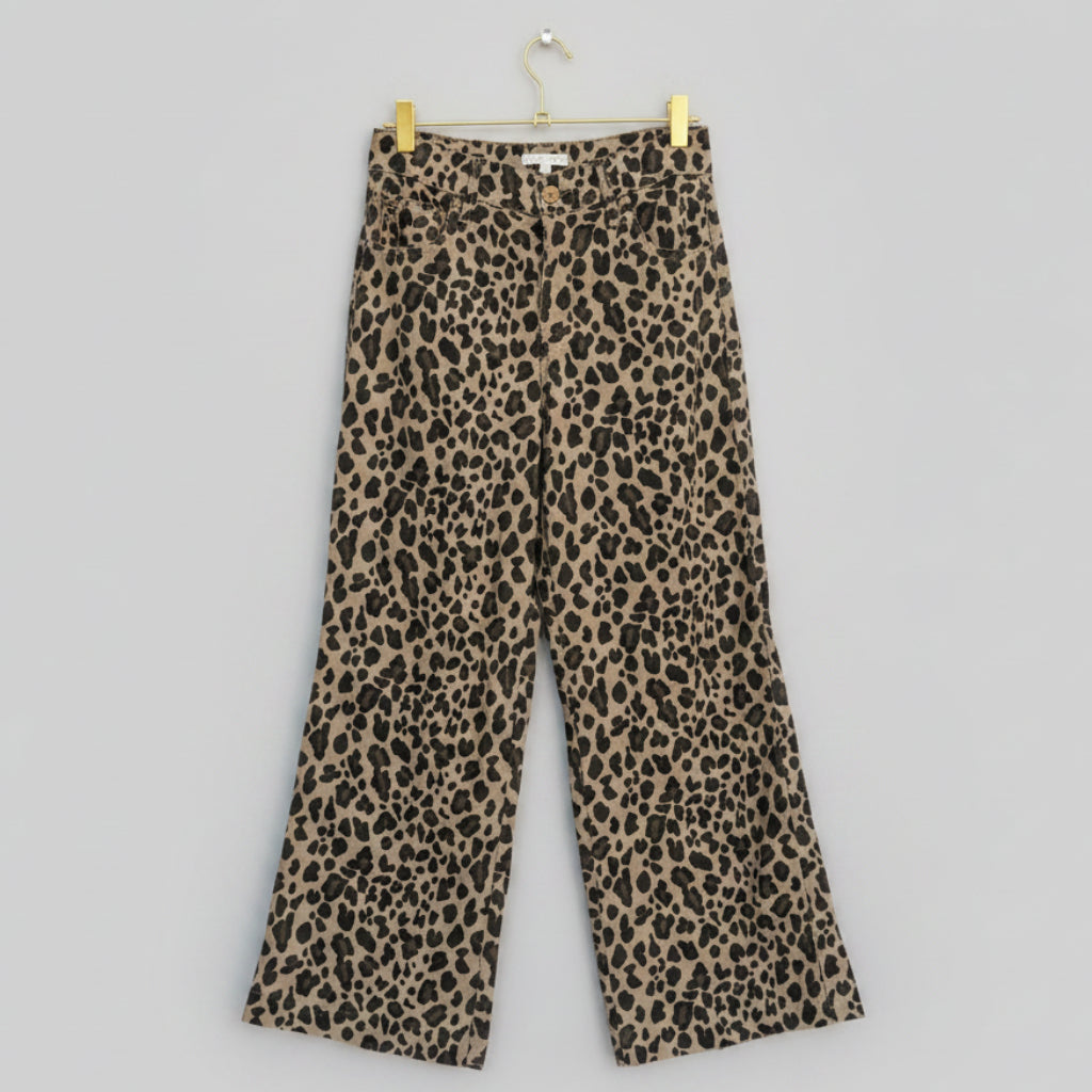 Level 99 Leopard Print Wide Leg Jeans – High Rise, Cotton Twill, Size 25