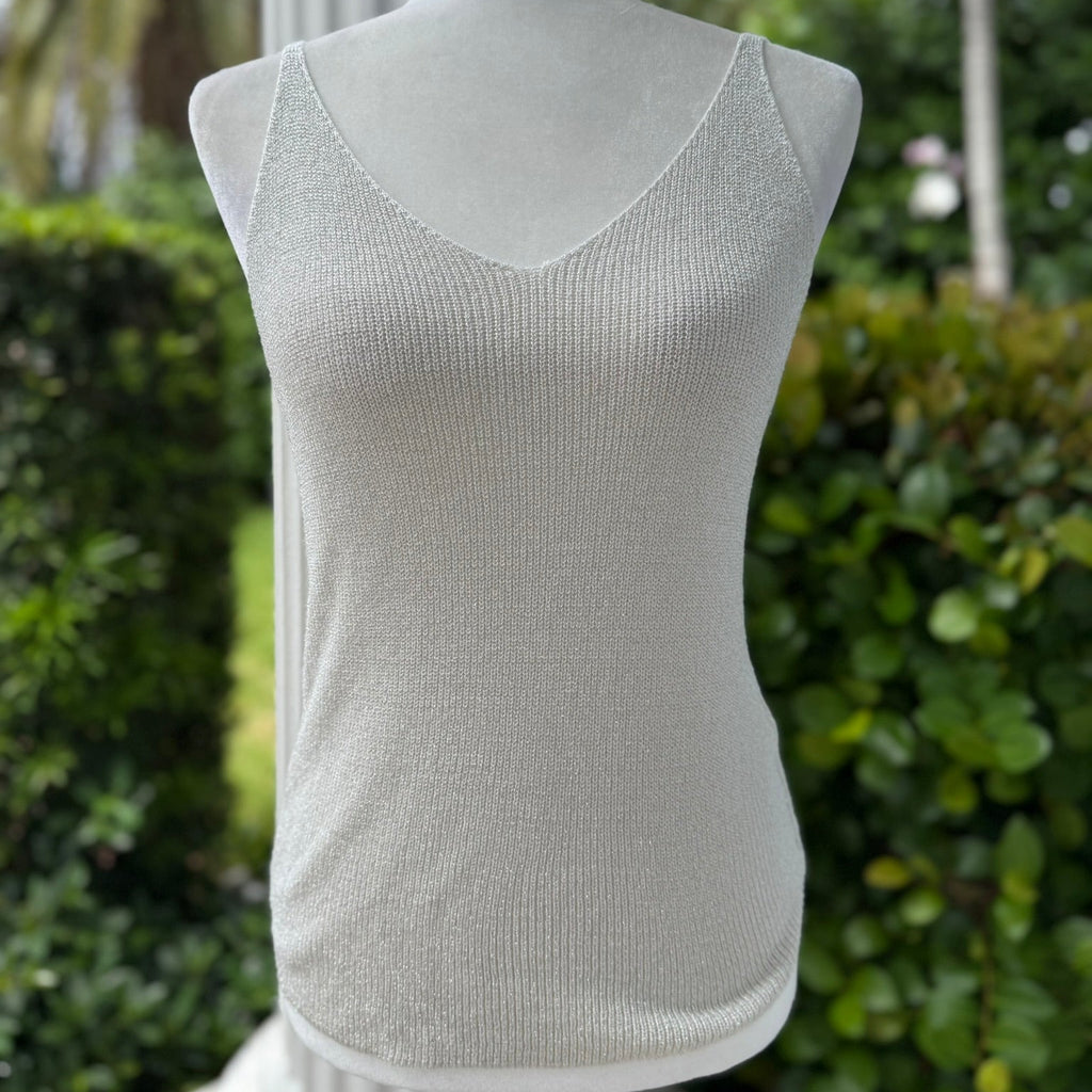 New Collection Shimmering Silver Metallic Knit Tank Top Size Small