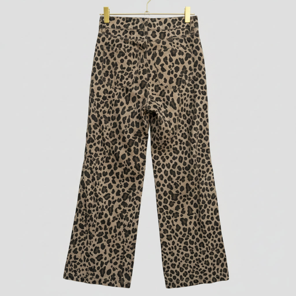 Level 99 Leopard Print Wide Leg Jeans – High Rise, Cotton Twill, Size 25