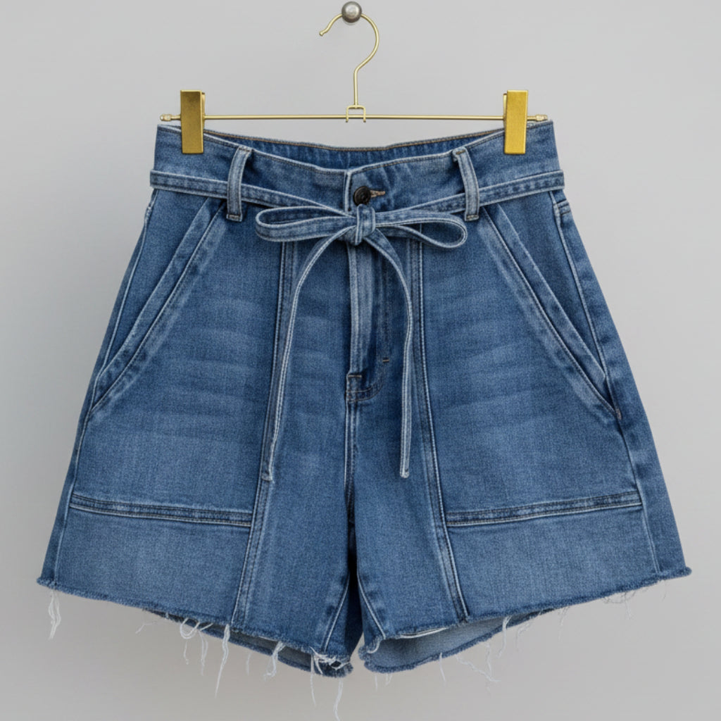 Hidden LA Paperbag Denim Shorts – High Rise, Raw Hem, Size S