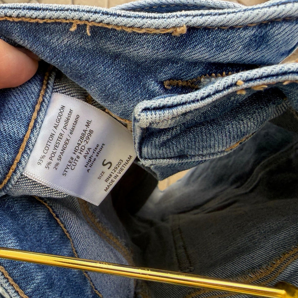 Hidden LA Paperbag Denim Shorts – High Rise, Raw Hem, Size S
