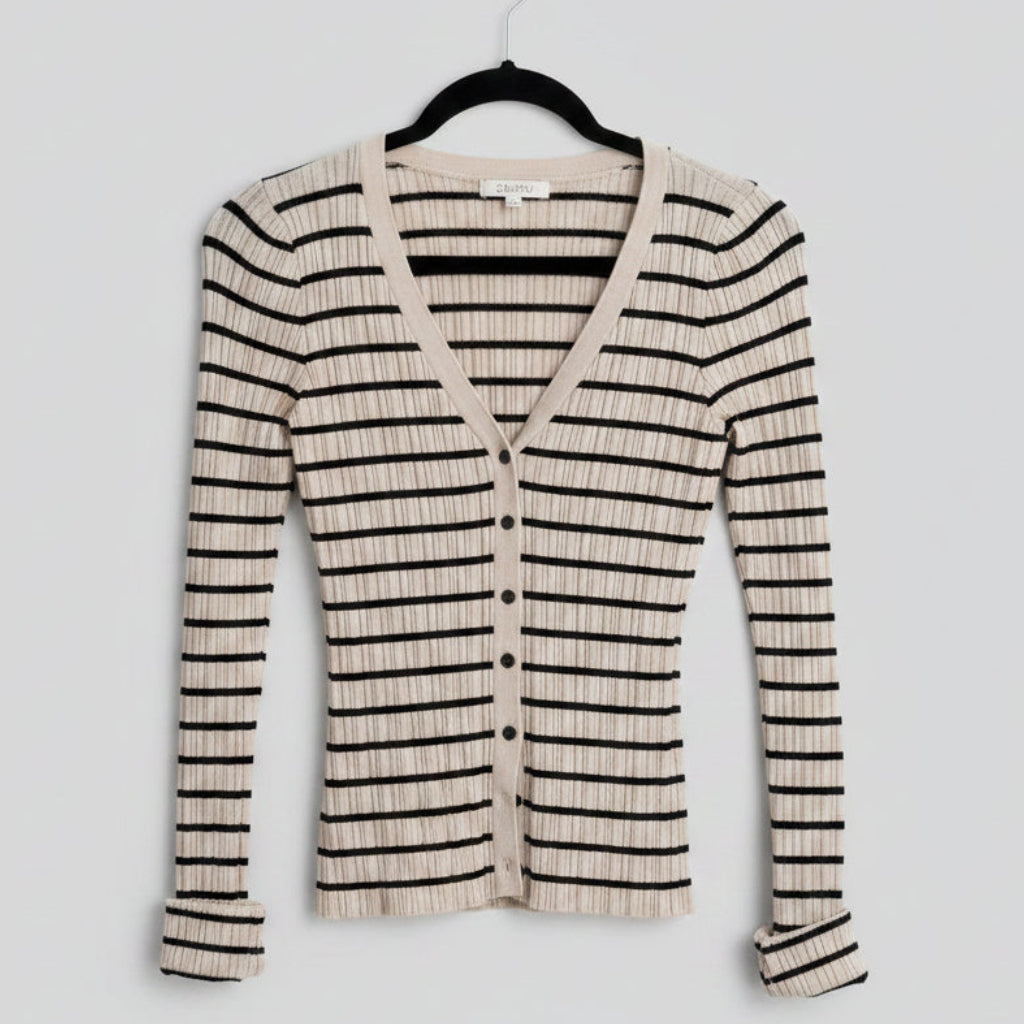 Z Supply Striped Ribbed Cardigan – V-Neck, Soft Knit, Size S