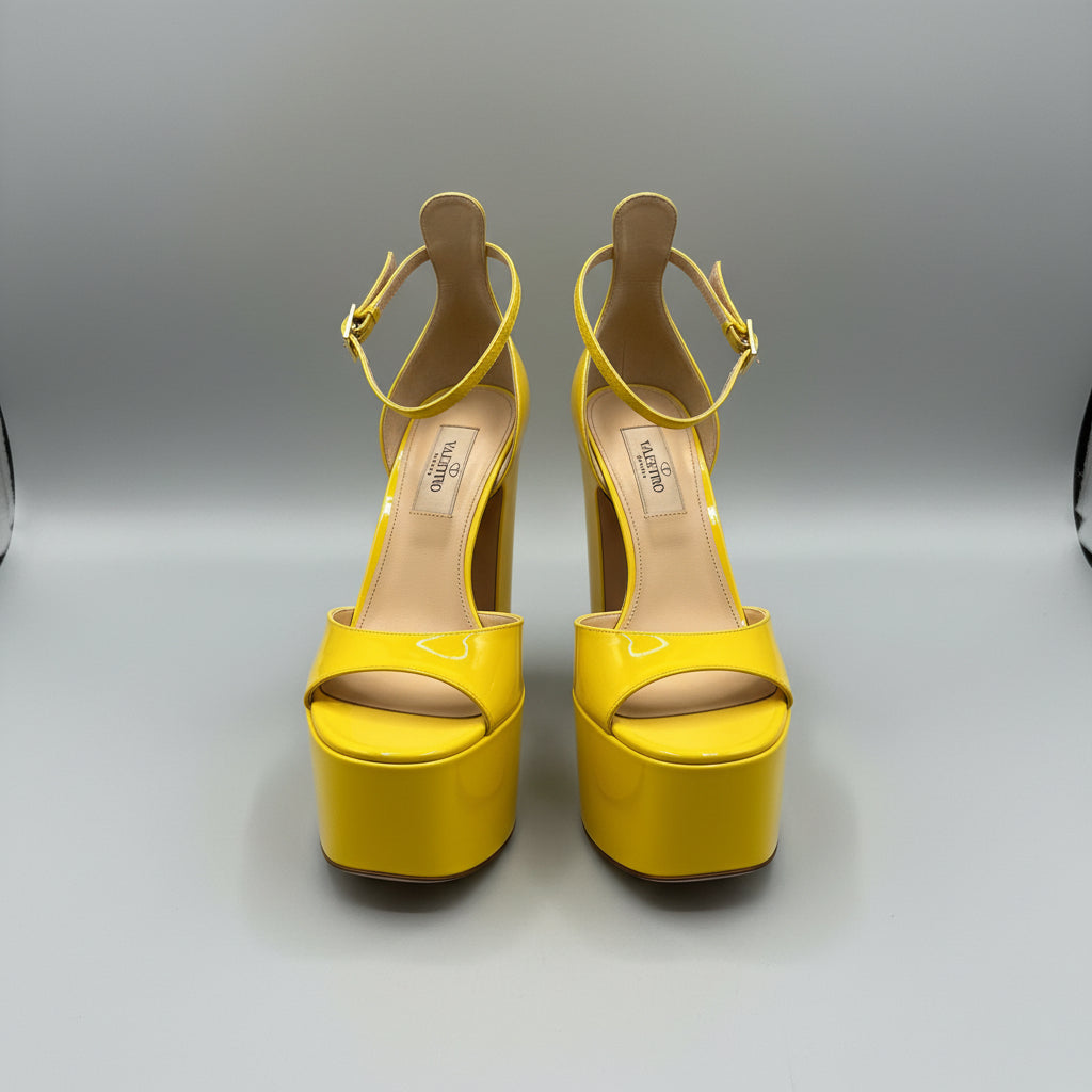 Valentino Garavani Tan-Go 155 Patent Leather Platform Sandals Size 38 | Designer Women's Heels