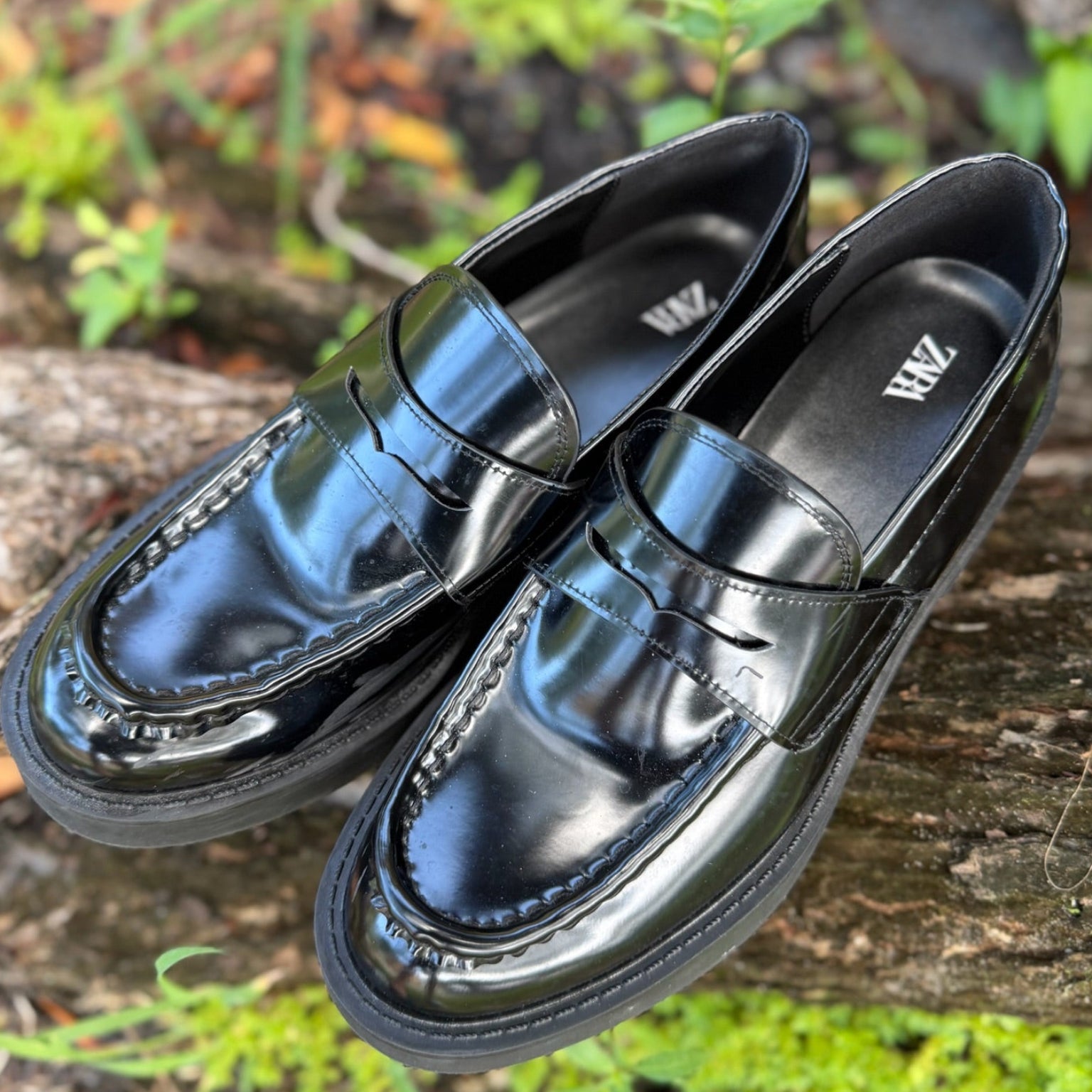 Zara Patent Chunky Penny Loafers Size 38
