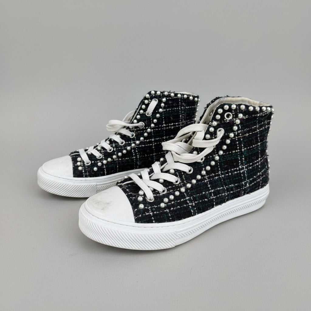 Stuart Weitzman Tweed Pearl High-Top Sneakers Size 39 (US 8.5)