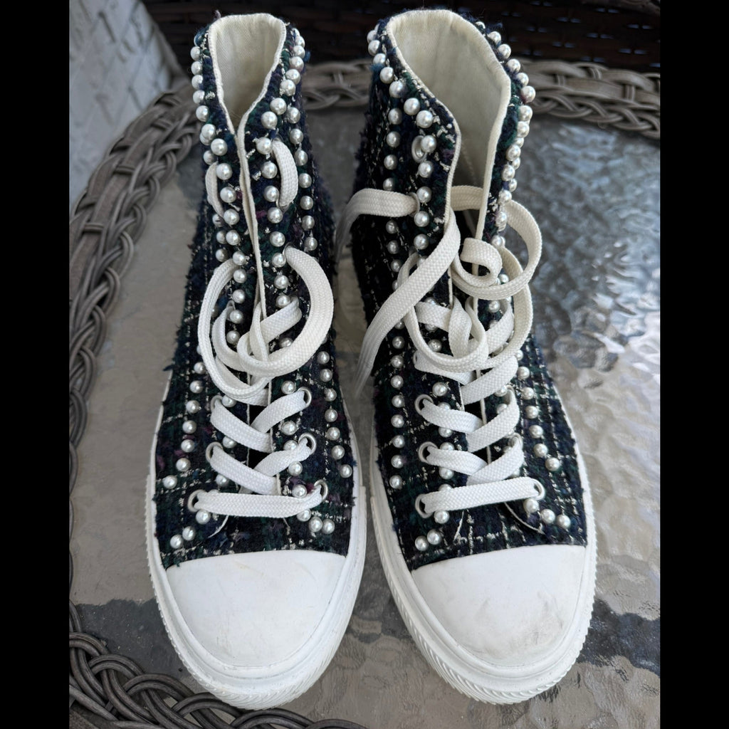 Stuart Weitzman Tweed Pearl High-Top Sneakers Size 39 (US 8.5)