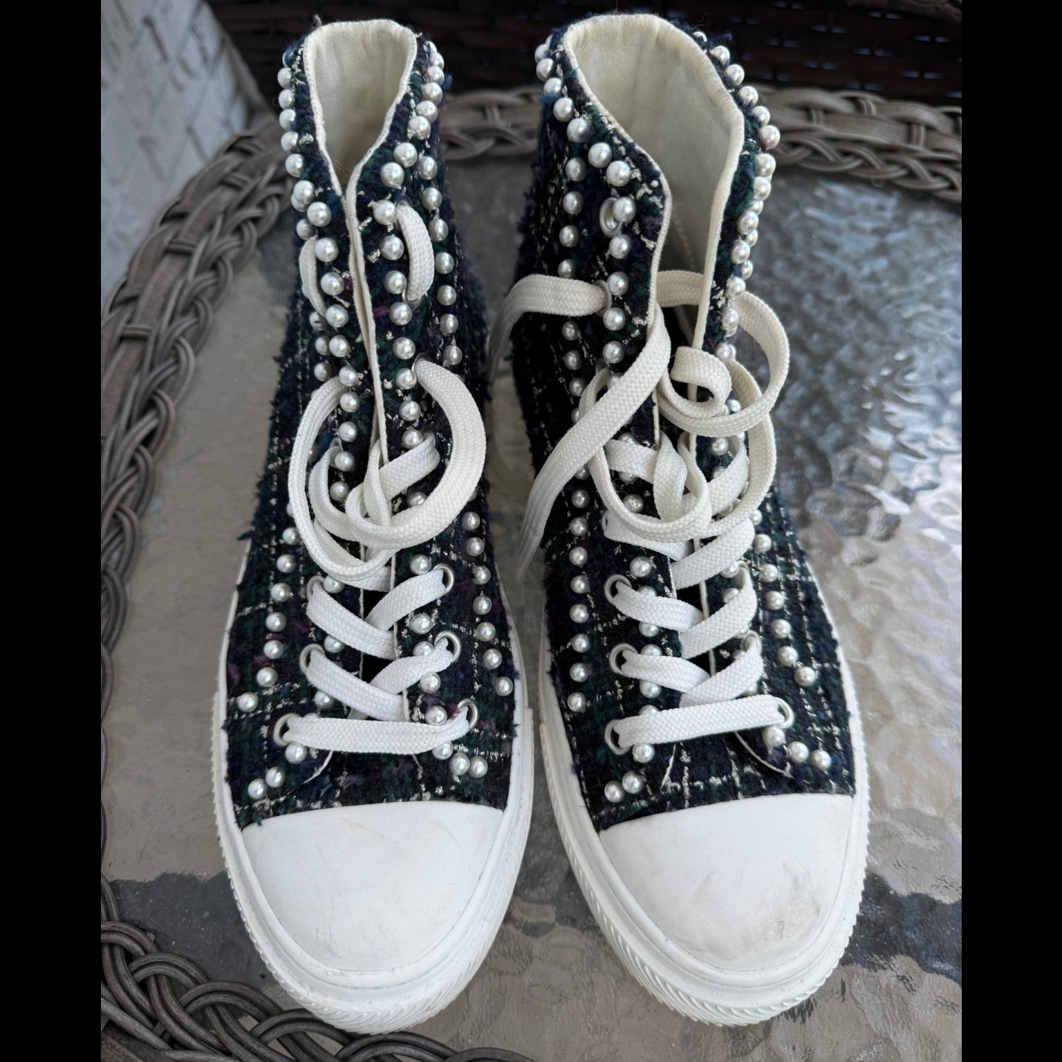 Stuart Weitzman Tweed Pearl High-Top Sneakers Size 39 (US 8.5)