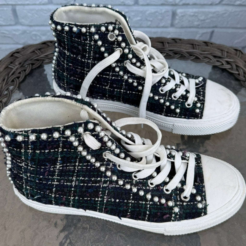 Stuart Weitzman Tweed Pearl High-Top Sneakers Size 39 (US 8.5)