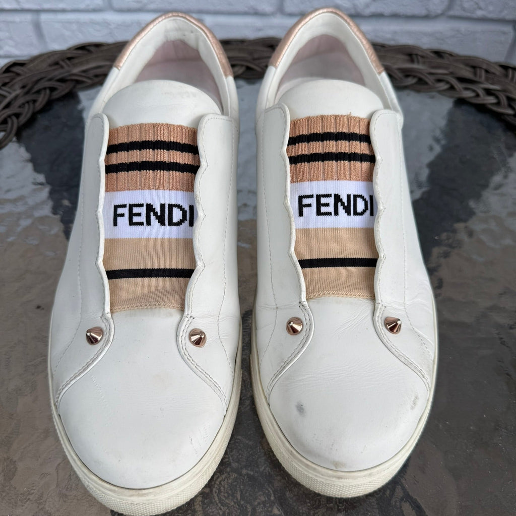 Fendi Logo Stripe Leather Sneakers Size 40.5 (US 10.5)