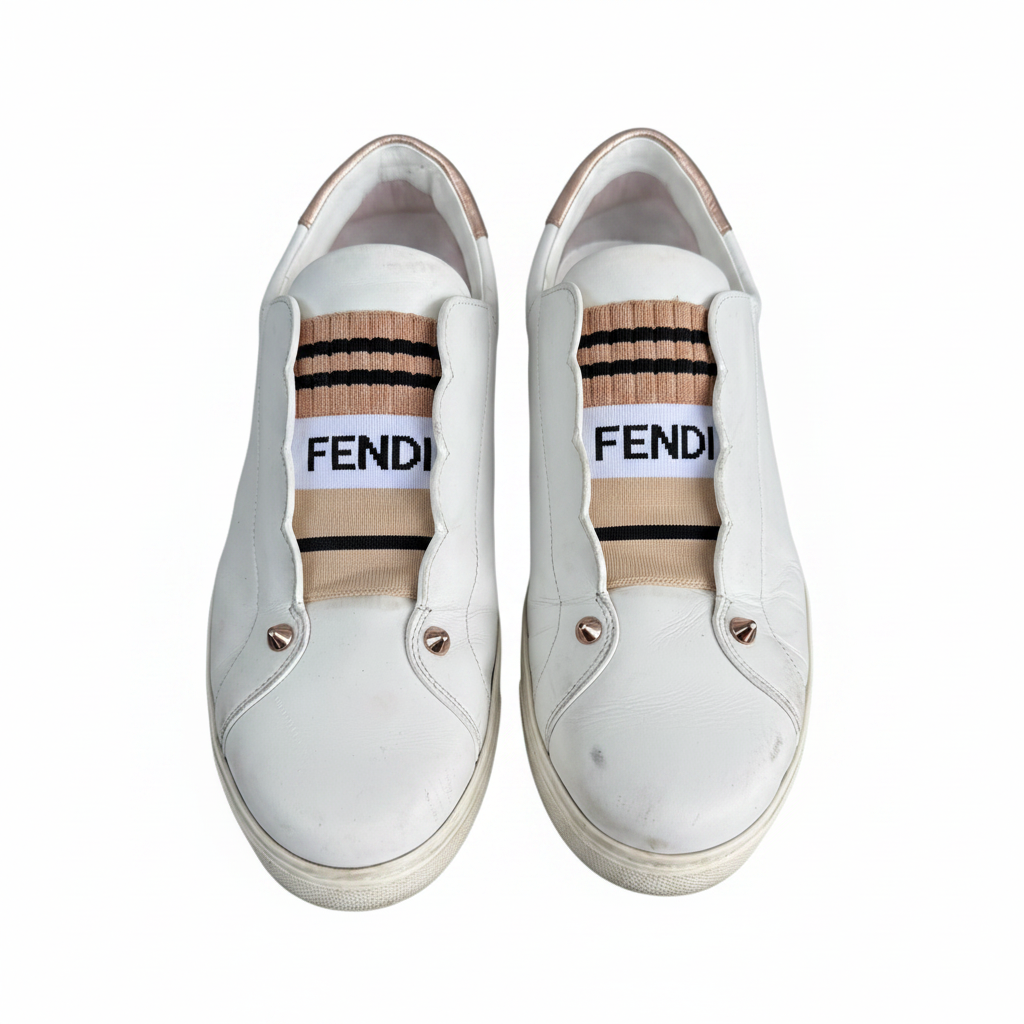 Fendi Logo Stripe Leather Sneakers Size 40.5 (US 10.5)