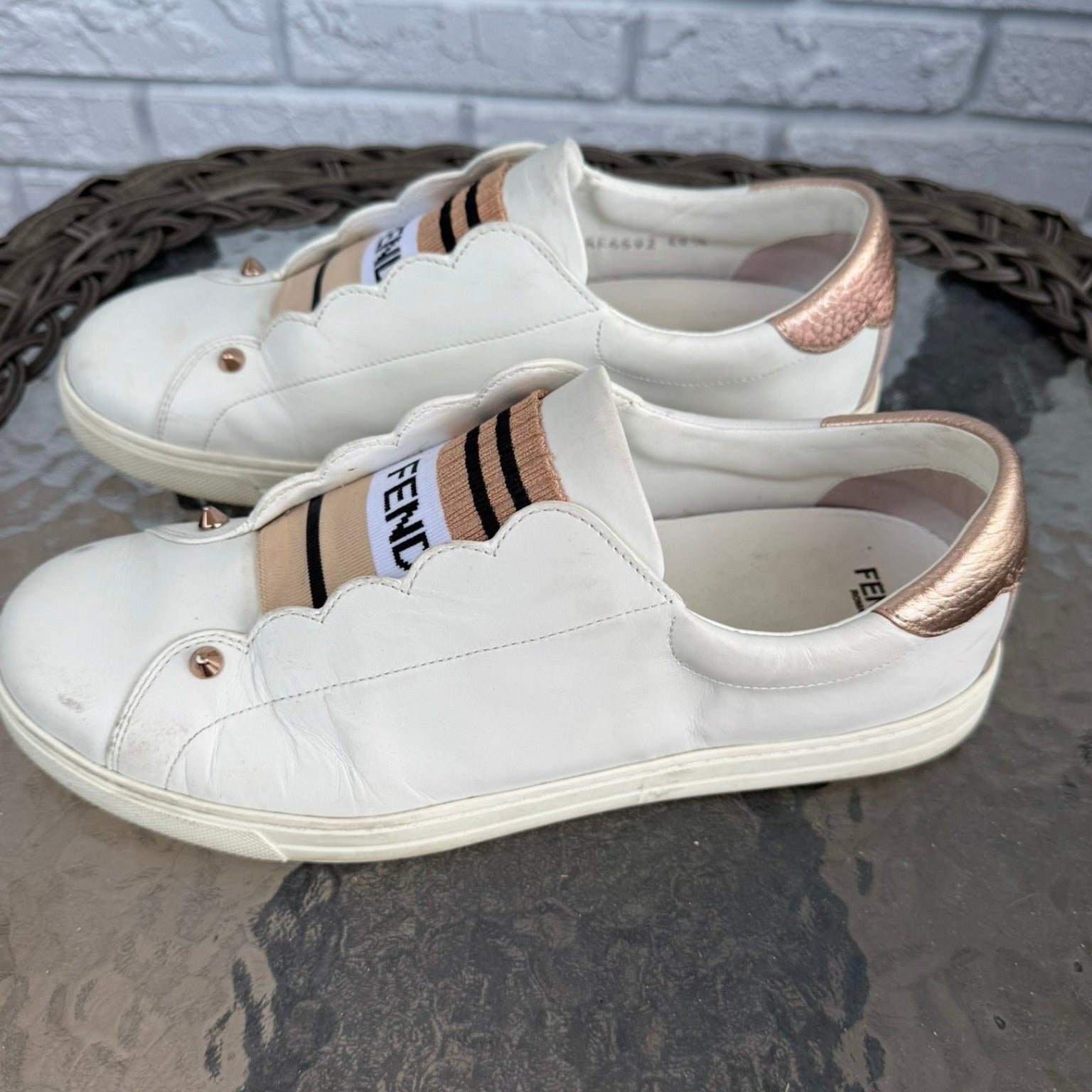 Fendi Logo Stripe Leather Sneakers Size 40.5 (US 10.5)