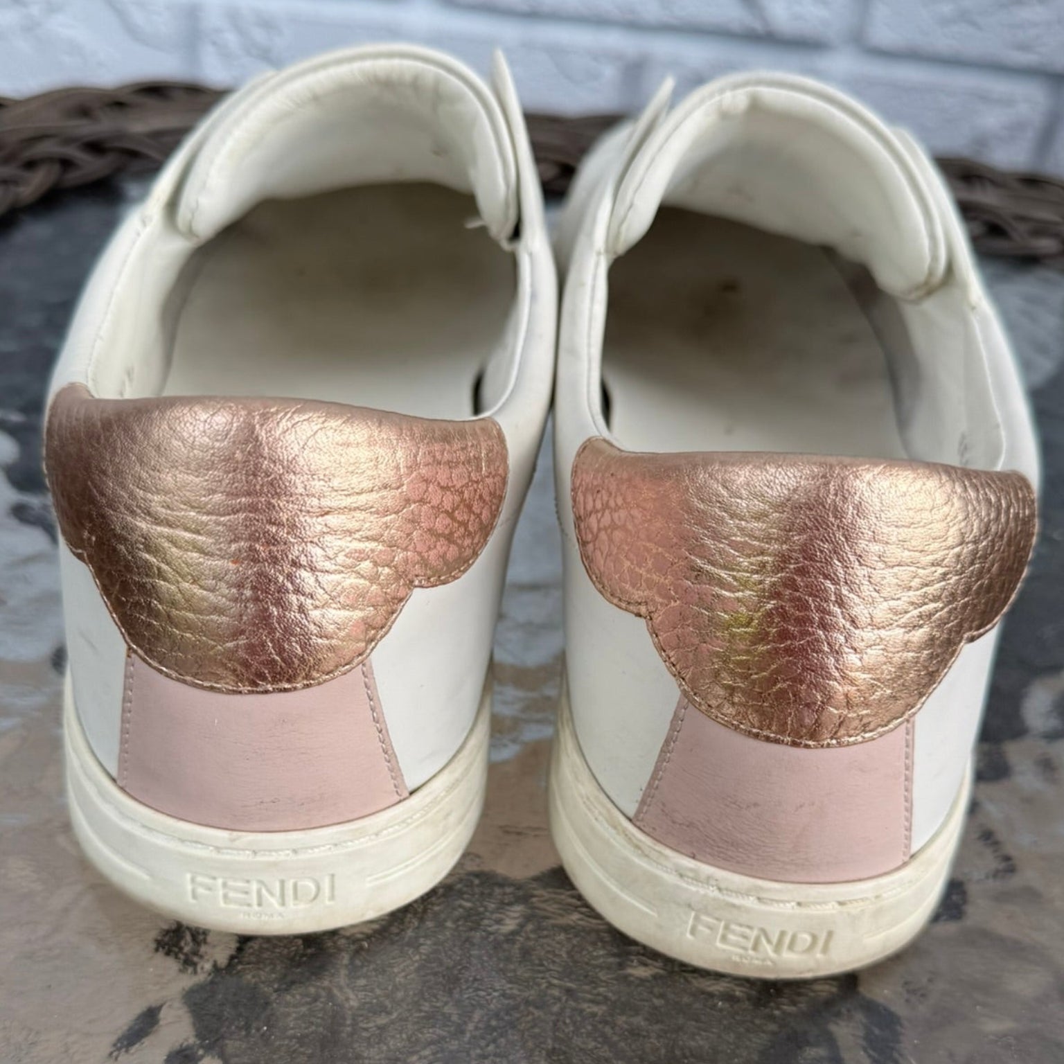 Fendi Logo Stripe Leather Sneakers Size 40.5 (US 10.5)