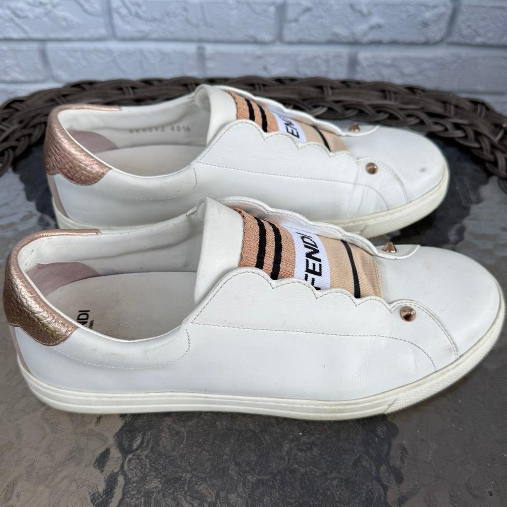 Fendi Logo Stripe Leather Sneakers Size 40.5 (US 10.5)