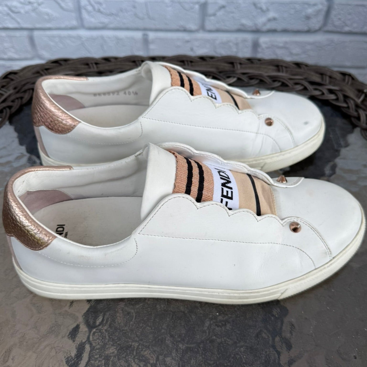 Fendi Logo Stripe Leather Sneakers Size 40.5 (US 10.5)