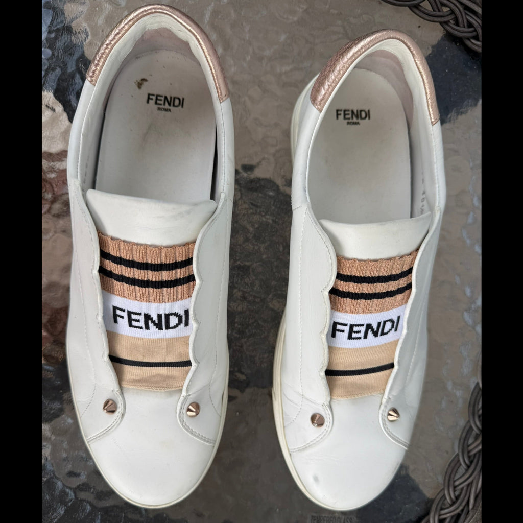 Fendi Logo Stripe Leather Sneakers Size 40.5 (US 10.5)