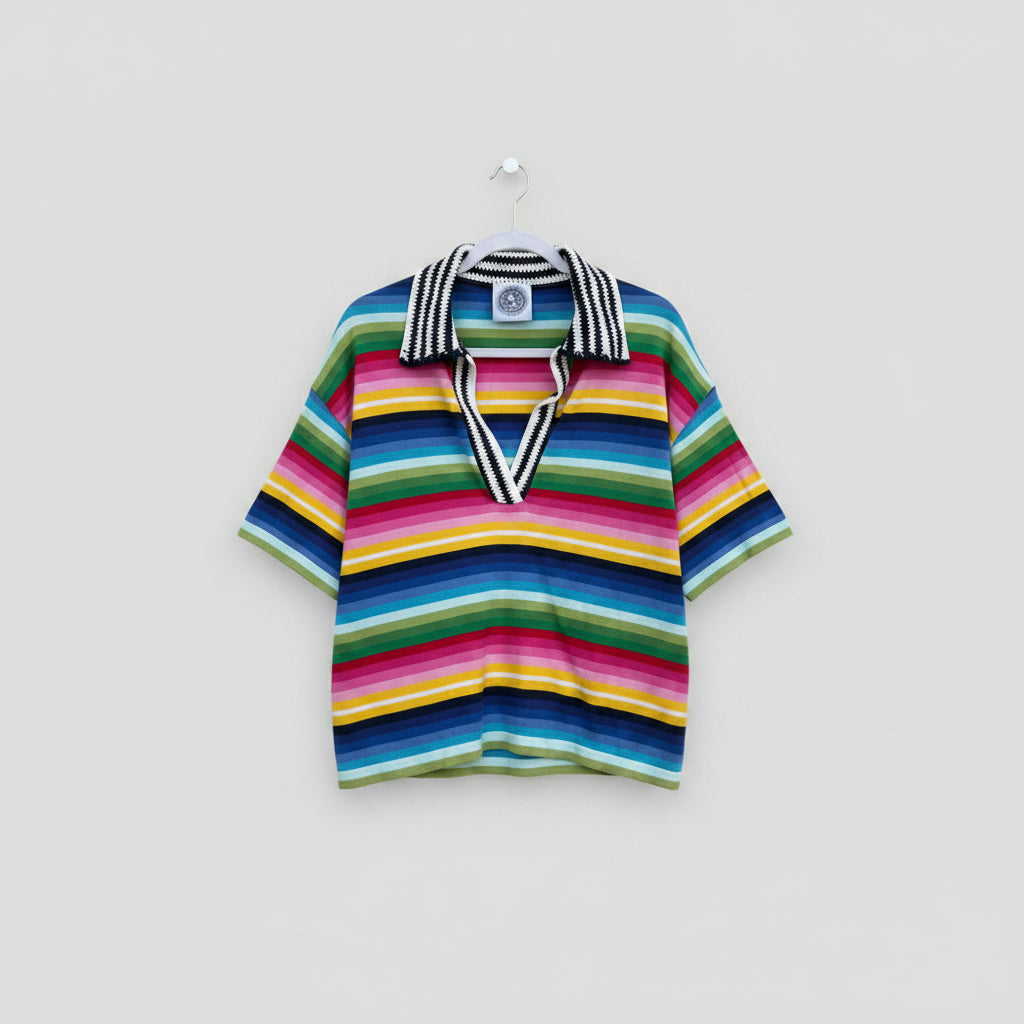 Happy Sheep Multicolored Striped Knit Polo Size Medium