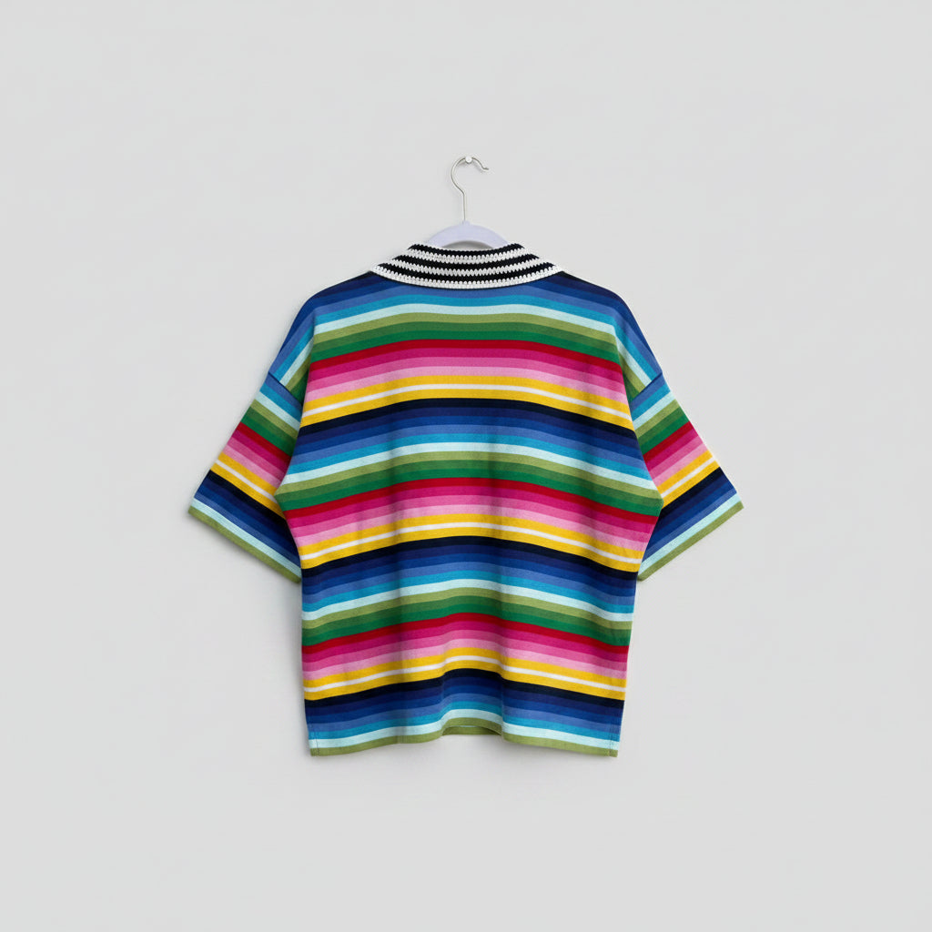 Happy Sheep Multicolored Striped Knit Polo Size Medium