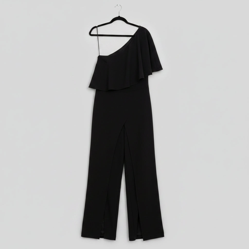 Adrianna Papell One-Shoulder Black Jumpsuit Size 14