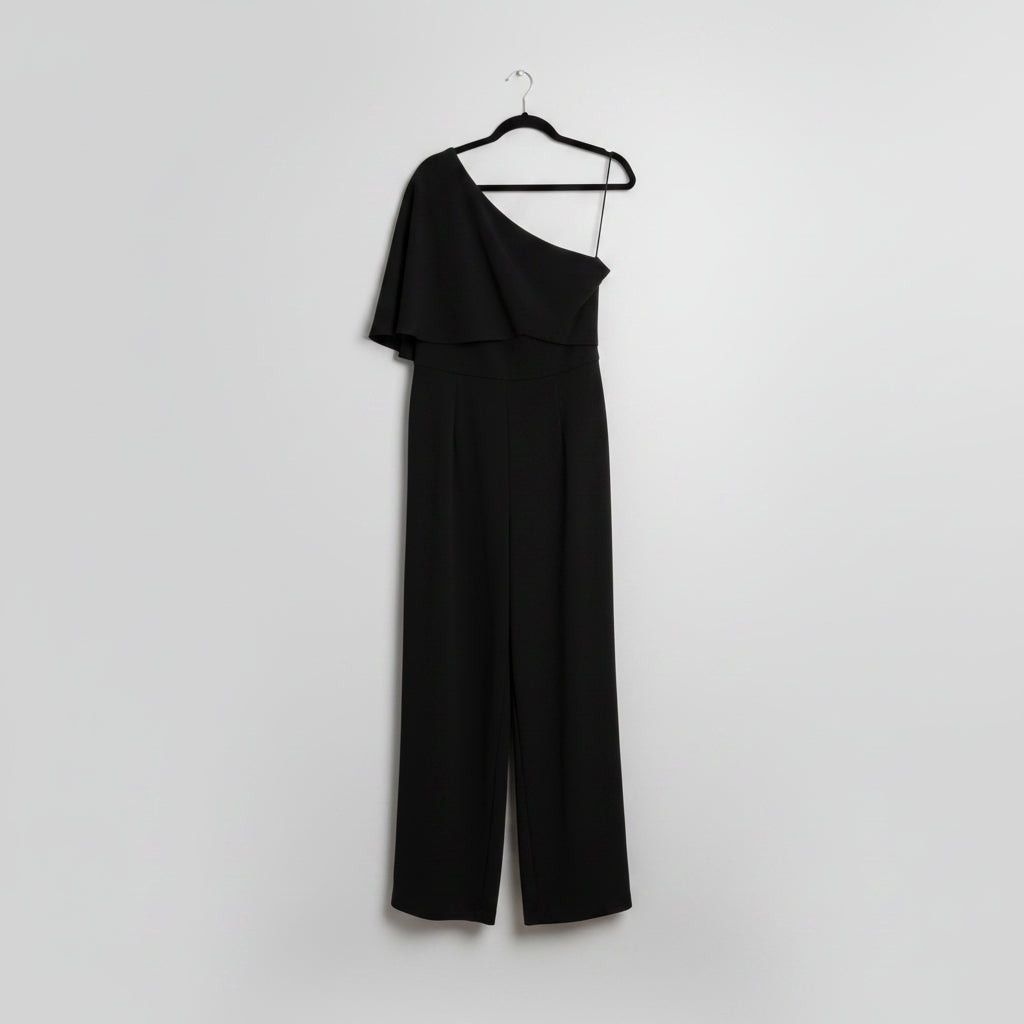 Adrianna Papell One-Shoulder Black Jumpsuit Size 14