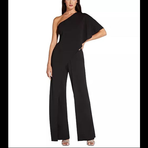 Adrianna Papell One-Shoulder Black Jumpsuit Size 14