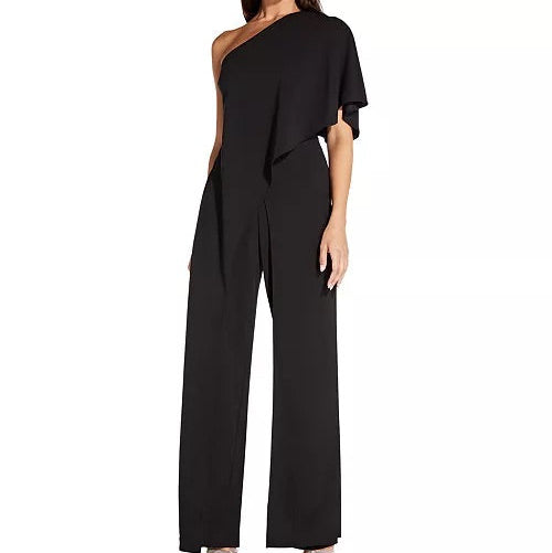 Adrianna Papell One-Shoulder Black Jumpsuit Size 14