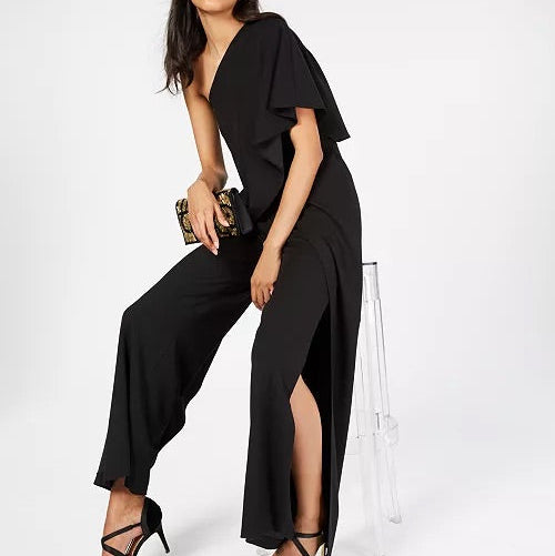 Adrianna Papell One-Shoulder Black Jumpsuit Size 14