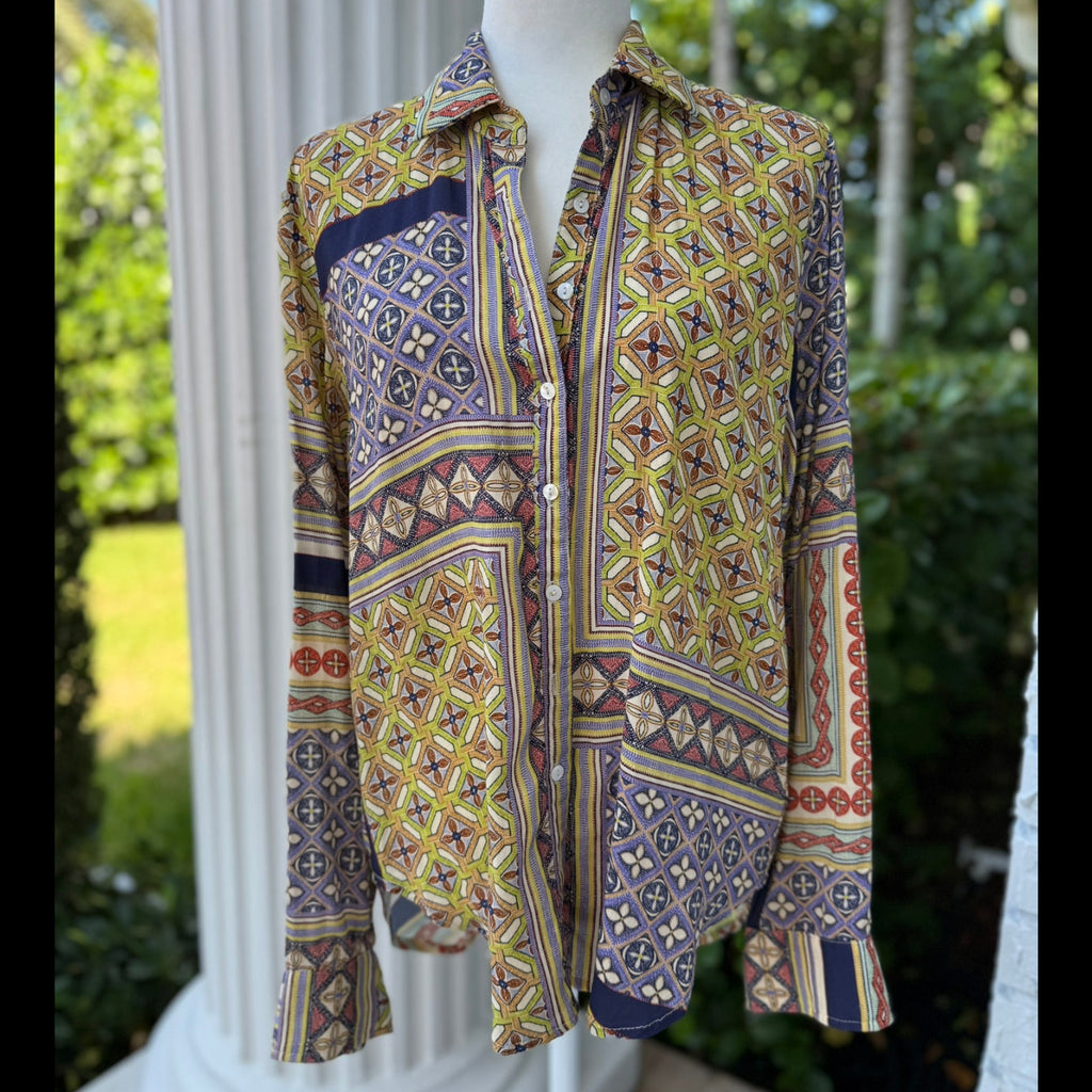 Olivaceous Printed Matching Button-Down Set (Top Size Small/ Shorts Size Medium)