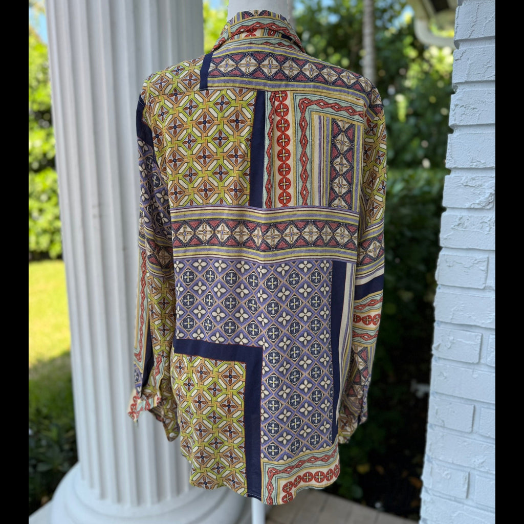 Olivaceous Printed Matching Button-Down Set (Top Size Small/ Shorts Size Medium)