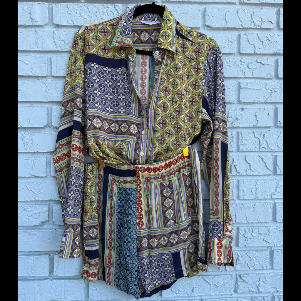 Olivaceous Printed Matching Button-Down Set (Top Size Small/ Shorts Size Medium)
