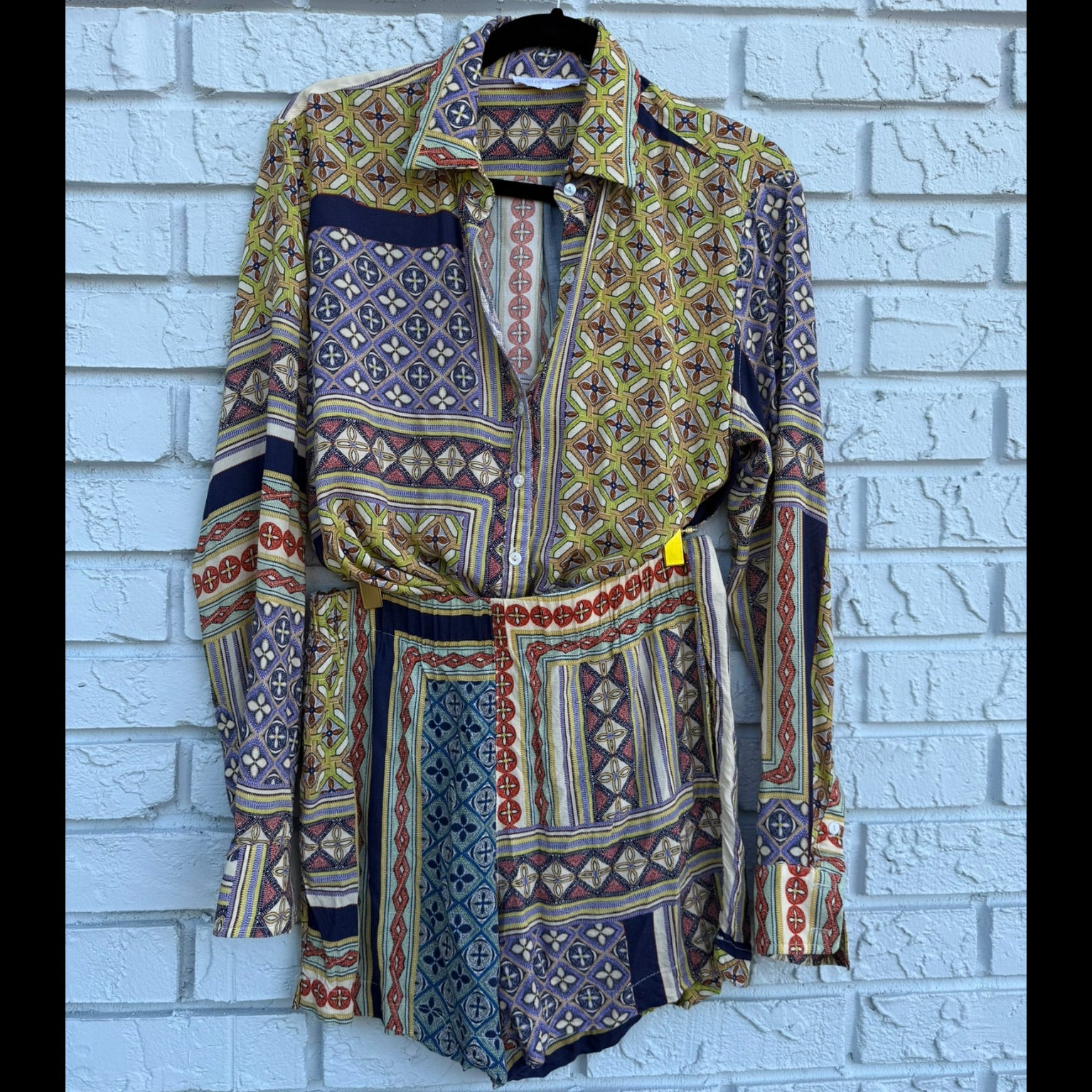 Olivaceous Printed Matching Button-Down Set (Top Size Small/ Shorts Size Medium)