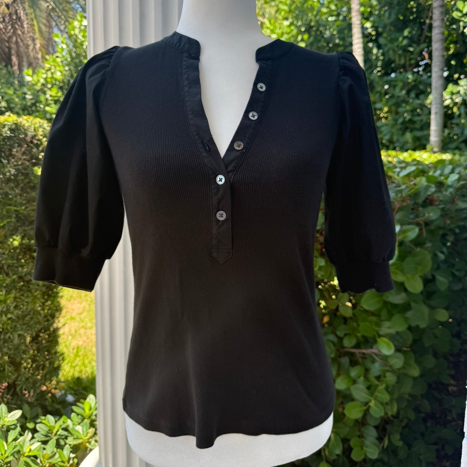Veronica Beard Jeans Ribbed Puff Sleeve Top Size XS
