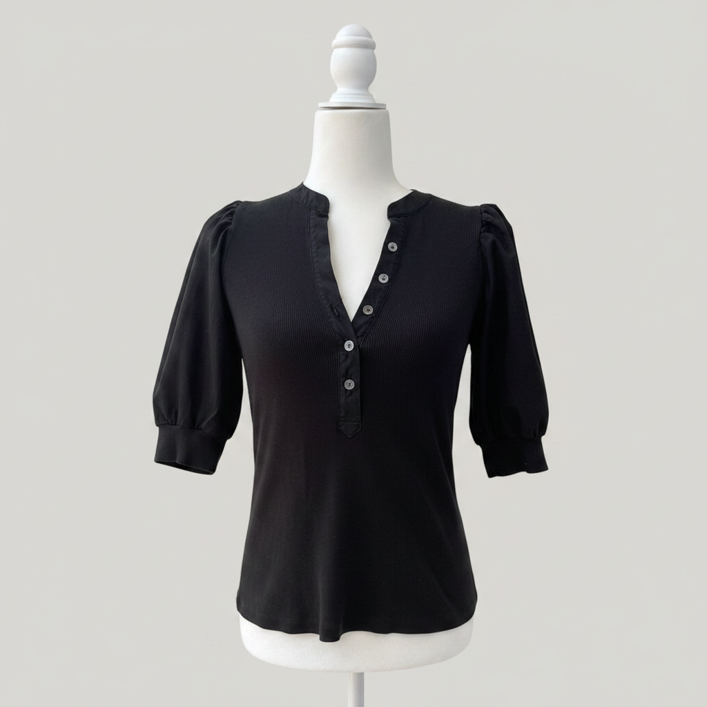 Veronica Beard Jeans Ribbed Puff Sleeve Top Size XS