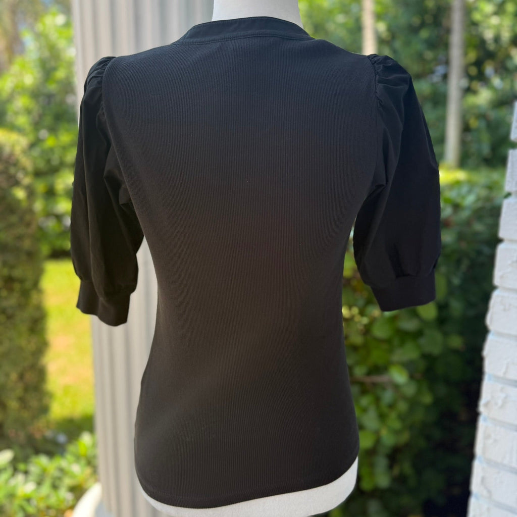 Veronica Beard Jeans Ribbed Puff Sleeve Top Size XS