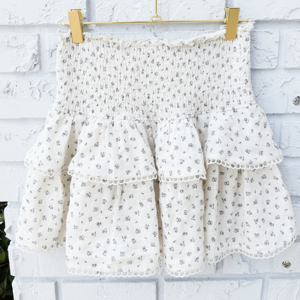 Olivaceous Floral Print Smocked Tiered Skirt Size Small