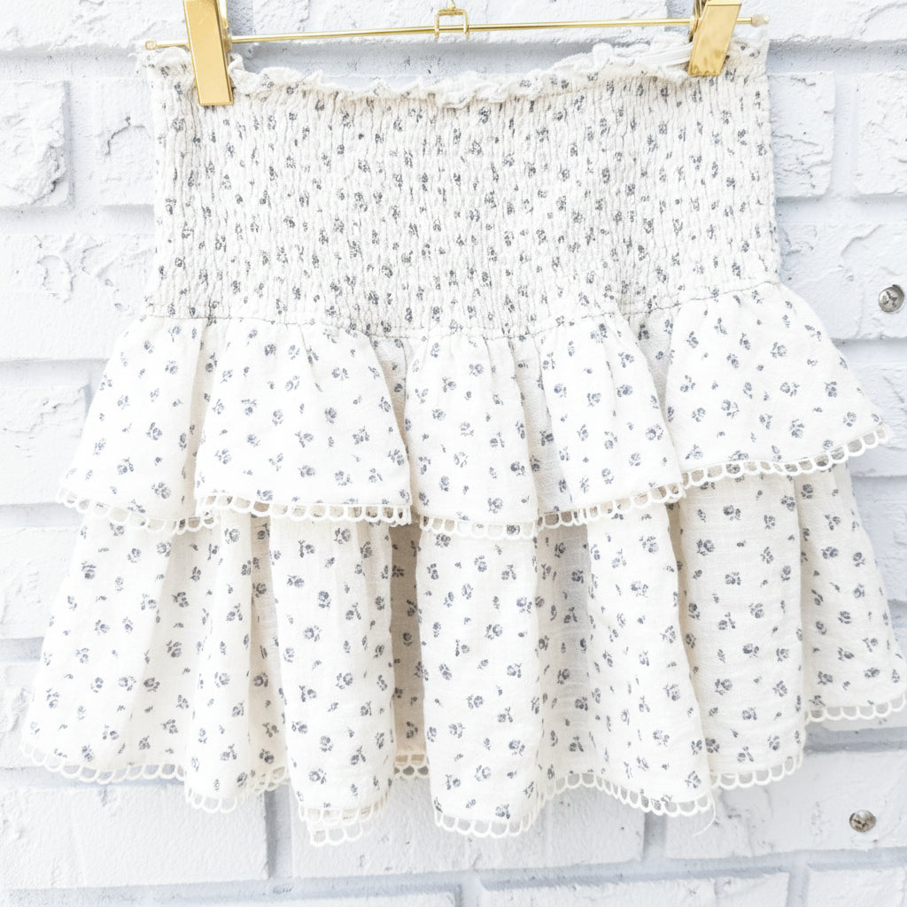 Olivaceous Floral Print Smocked Tiered Skirt Size Small