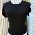 Olivaceous Ribbed Side-Ruched Black Top Size Large
