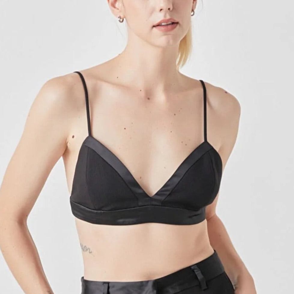Grey Lab Black Satin Bralette Size Medium